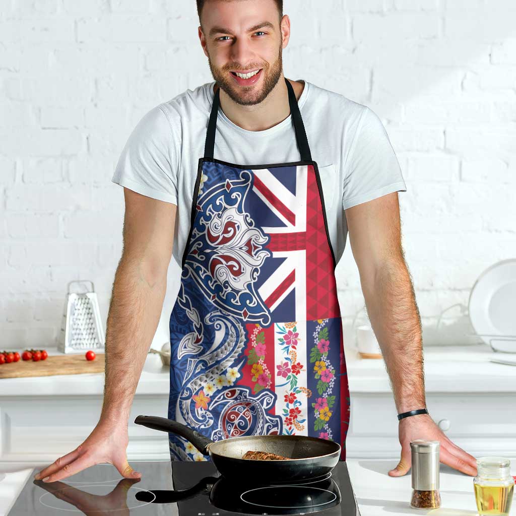 Hawaiian Manta Ray and Turtle Tribal Tattoo Apron With Hawaii Flag and Flowers