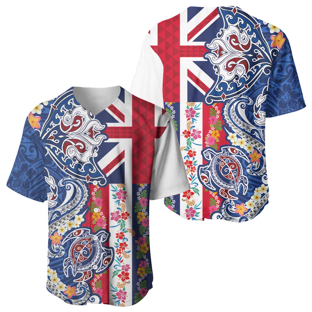 Hawaiian Manta Ray and Turtle Tribal Tattoo Baseball Jersey With Hawaii Flag and Flowers