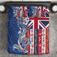 Hawaiian Manta Ray and Turtle Tribal Tattoo Bedding Set With Hawaii Flag and Flowers