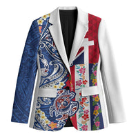 Hawaiian Manta Ray and Turtle Tribal Tattoo Blazer With Hawaii Flag and Flowers