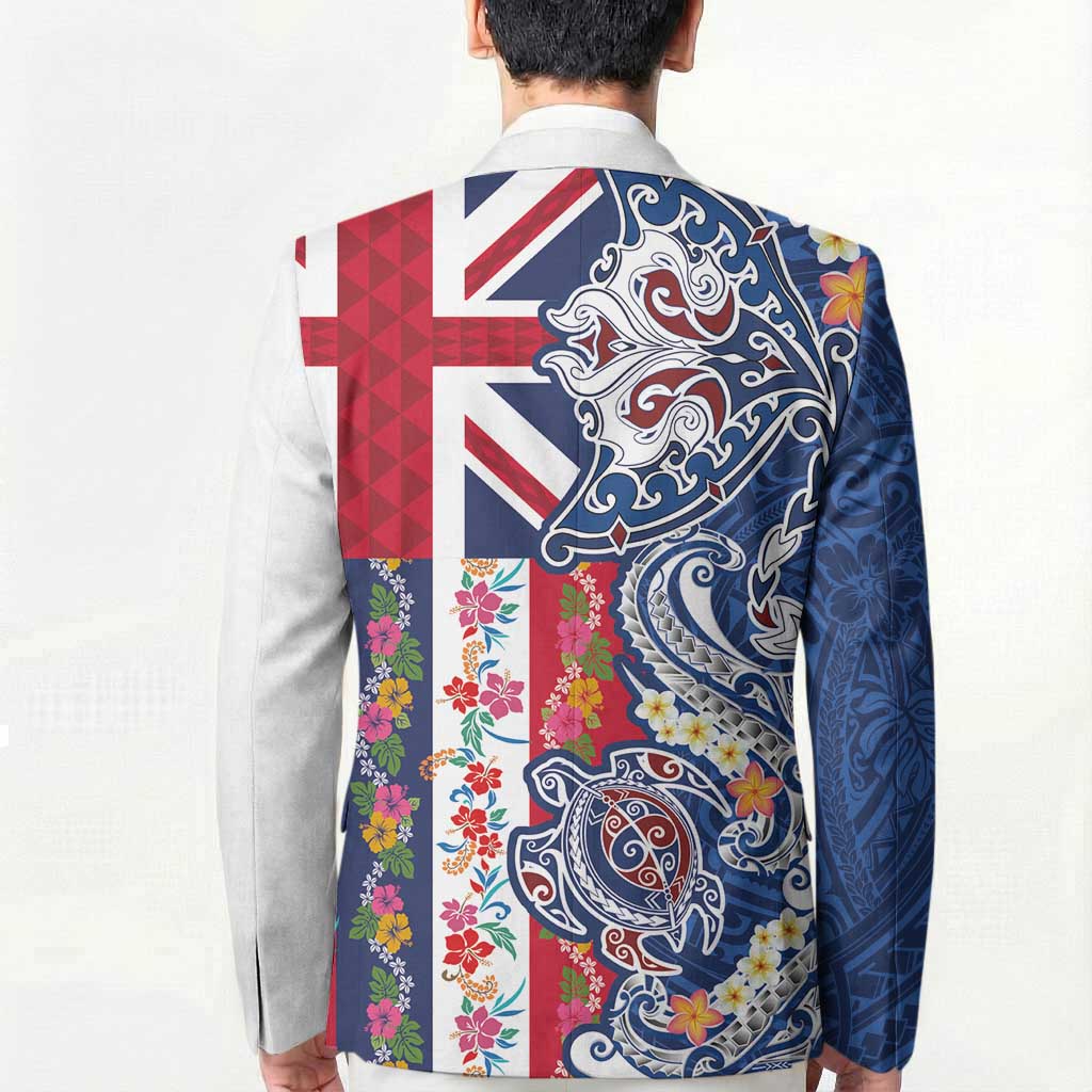Hawaiian Manta Ray and Turtle Tribal Tattoo Blazer With Hawaii Flag and Flowers
