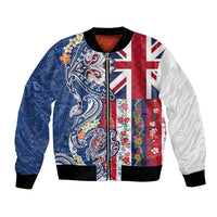 Hawaiian Manta Ray and Turtle Tribal Tattoo Bomber Jacket With Hawaii Flag and Flowers