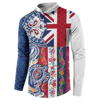 Hawaiian Manta Ray and Turtle Tribal Tattoo Button Sweatshirt With Hawaii Flag and Flowers