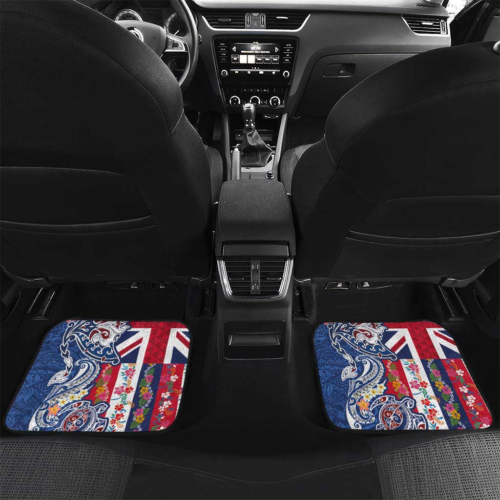 Hawaiian Manta Ray and Turtle Tribal Tattoo Car Mats With Hawaii Flag and Flowers