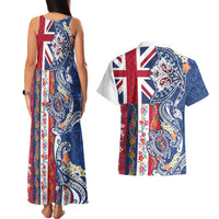 Hawaiian Manta Ray and Turtle Tribal Tattoo Couples Matching Tank Maxi Dress and Hawaiian Shirt With Hawaii Flag and Flowers LT03 - Polynesian Pride