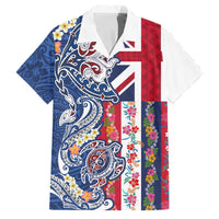 Hawaiian Manta Ray and Turtle Tribal Tattoo Family Matching Mermaid Dress and Hawaiian Shirt With Hawaii Flag and Flowers LT03 Dad's Shirt - Short Sleeve Multicolor - Polynesian Pride