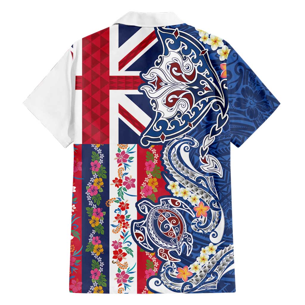 Hawaiian Manta Ray and Turtle Tribal Tattoo Family Matching Summer Maxi Dress and Hawaiian Shirt With Hawaii Flag and Flowers LT03 - Polynesian Pride