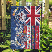 Hawaiian Manta Ray and Turtle Tribal Tattoo Garden Flag With Hawaii Flag and Flowers