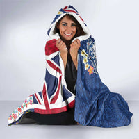 Hawaiian Manta Ray and Turtle Tribal Tattoo Hooded Blanket With Hawaii Flag and Flowers