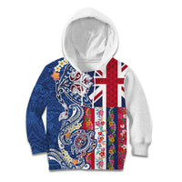 Hawaiian Manta Ray and Turtle Tribal Tattoo Kid Hoodie With Hawaii Flag and Flowers LT03 Hoodie Multicolor - Polynesian Pride