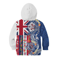 Hawaiian Manta Ray and Turtle Tribal Tattoo Kid Hoodie With Hawaii Flag and Flowers LT03 - Polynesian Pride