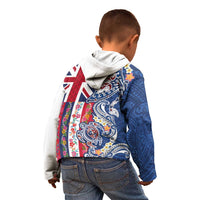 Hawaiian Manta Ray and Turtle Tribal Tattoo Kid Hoodie With Hawaii Flag and Flowers LT03 - Polynesian Pride