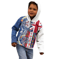 Hawaiian Manta Ray and Turtle Tribal Tattoo Kid Hoodie With Hawaii Flag and Flowers LT03 - Polynesian Pride