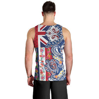 Hawaiian Manta Ray and Turtle Tribal Tattoo Men Tank Top With Hawaii Flag and Flowers