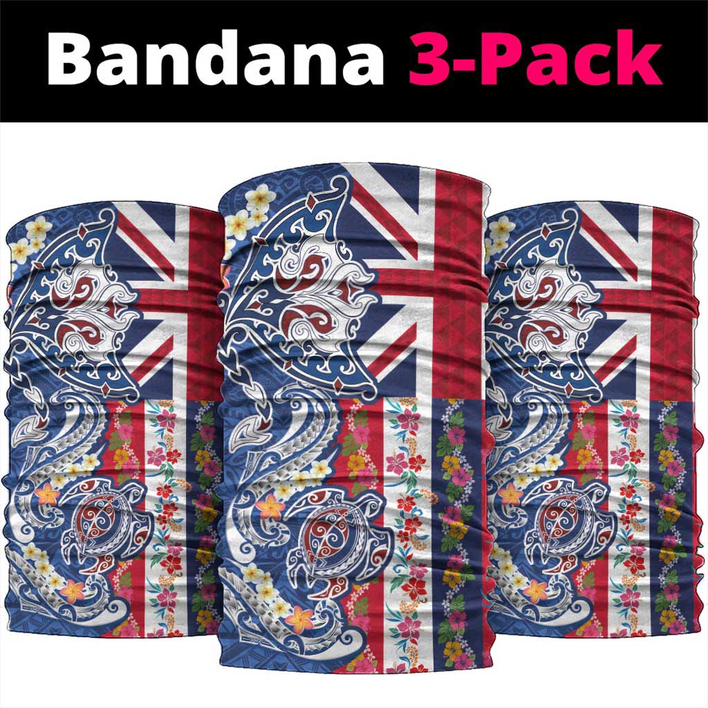 Hawaiian Manta Ray and Turtle Tribal Tattoo Neck Gaiter With Hawaii Flag and Flowers