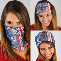 Hawaiian Manta Ray and Turtle Tribal Tattoo Neck Gaiter With Hawaii Flag and Flowers