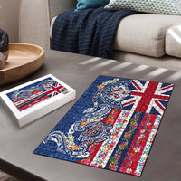 Hawaiian Manta Ray and Turtle Tribal Tattoo Puzzle With Hawaii Flag and Flowers