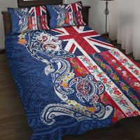 Hawaiian Manta Ray and Turtle Tribal Tattoo Quilt Bed Set With Hawaii Flag and Flowers