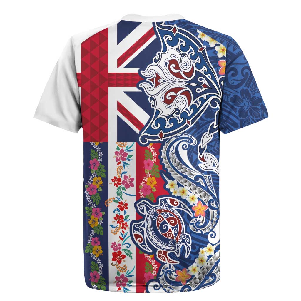 Hawaiian Manta Ray and Turtle Tribal Tattoo Rugby Jersey With Hawaii Flag and Flowers