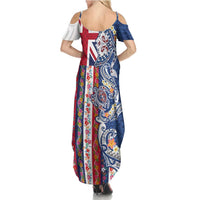 Hawaiian Manta Ray and Turtle Tribal Tattoo Summer Maxi Dress With Hawaii Flag and Flowers