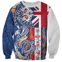 Hawaiian Manta Ray and Turtle Tribal Tattoo Sweatshirt With Hawaii Flag and Flowers