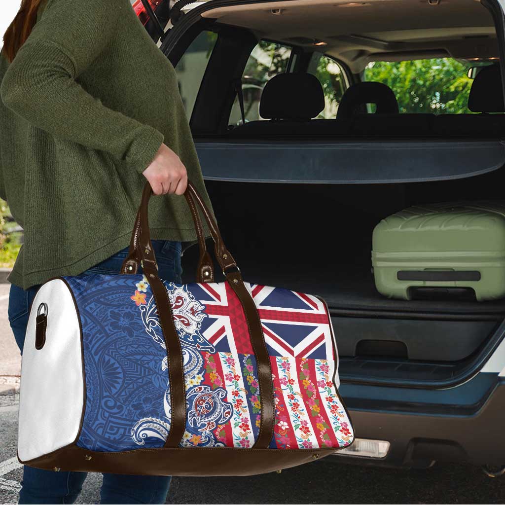 Hawaiian Manta Ray and Turtle Tribal Tattoo Travel Bag With Hawaii Flag and Flowers