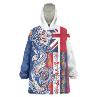 Hawaiian Manta Ray and Turtle Tribal Tattoo Wearable Blanket Hoodie With Hawaii Flag and Flowers LT03 One Size Multicolor - Polynesian Pride