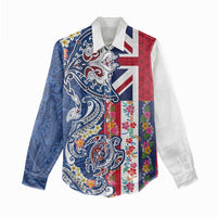 Hawaiian Manta Ray and Turtle Tribal Tattoo Women Casual Shirt With Hawaii Flag and Flowers LT03 - Polynesian Pride