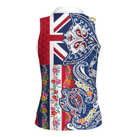Hawaiian Manta Ray and Turtle Tribal Tattoo Women Sleeveless Polo Shirt With Hawaii Flag and Flowers LT03 - Polynesian Pride