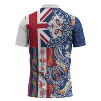 Hawaiian Manta Ray and Turtle Tribal Tattoo Zipper Polo Shirt With Hawaii Flag and Flowers LT03 - Polynesian Pride