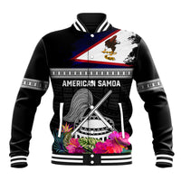 Personalized American Samoa Flag Day Baseball Jacket Tanoa and Fue mix Hibiscus Flower Polynesian Pattern