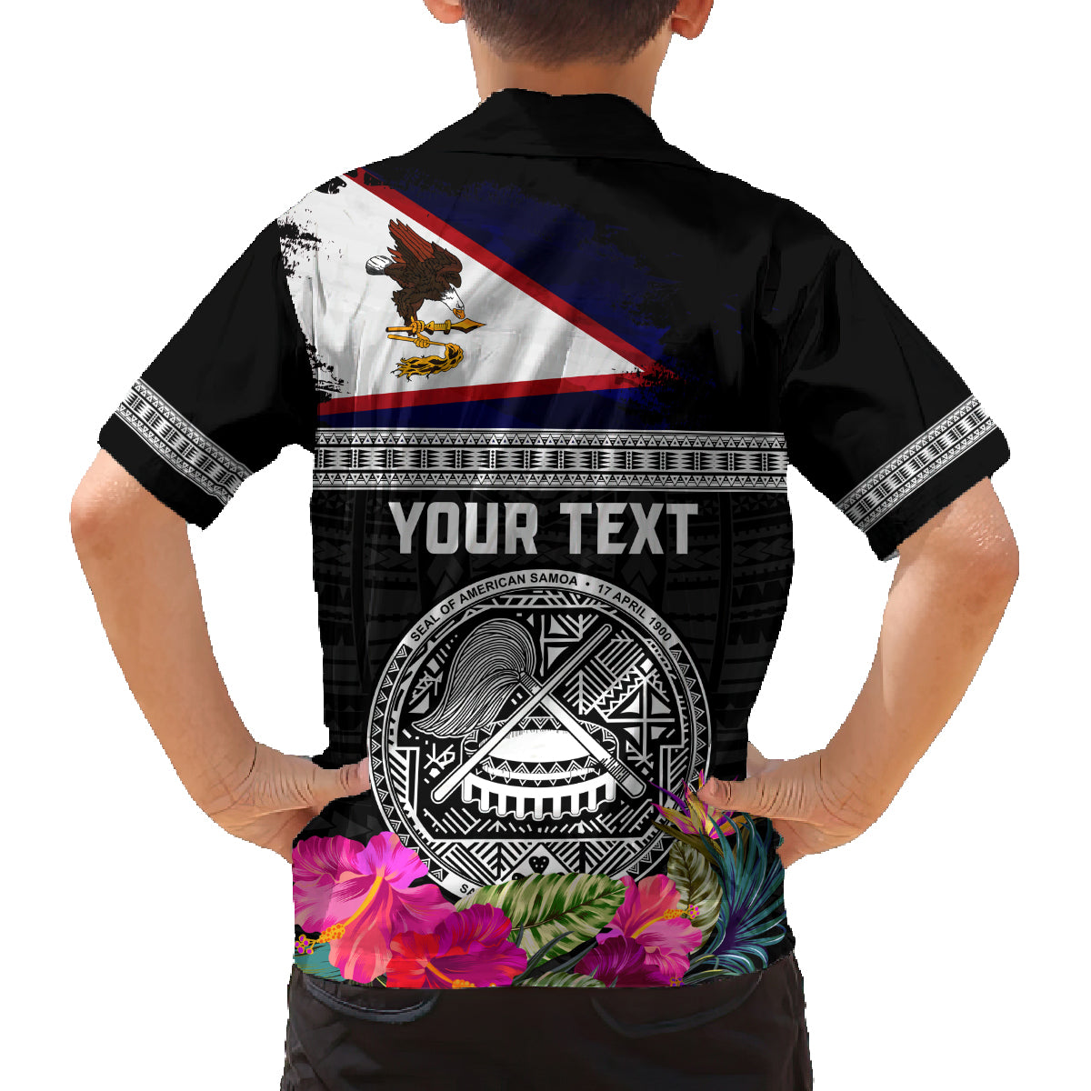 Personalized American Samoa Flag Day Family Matching Off Shoulder Short Dress and Hawaiian Shirt Tanoa and Fue mix Hibiscus Flower Polynesian Pattern