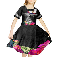 Personalized American Samoa Flag Day Kid Short Sleeve Dress Tanoa and Fue mix Hibiscus Flower Polynesian Pattern