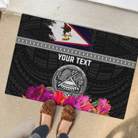 Personalized American Samoa Flag Day Rubber Doormat Tanoa and Fue mix Hibiscus Flower Polynesian Pattern