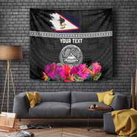 Personalized American Samoa Flag Day Tapestry Tanoa and Fue mix Hibiscus Flower Polynesian Pattern