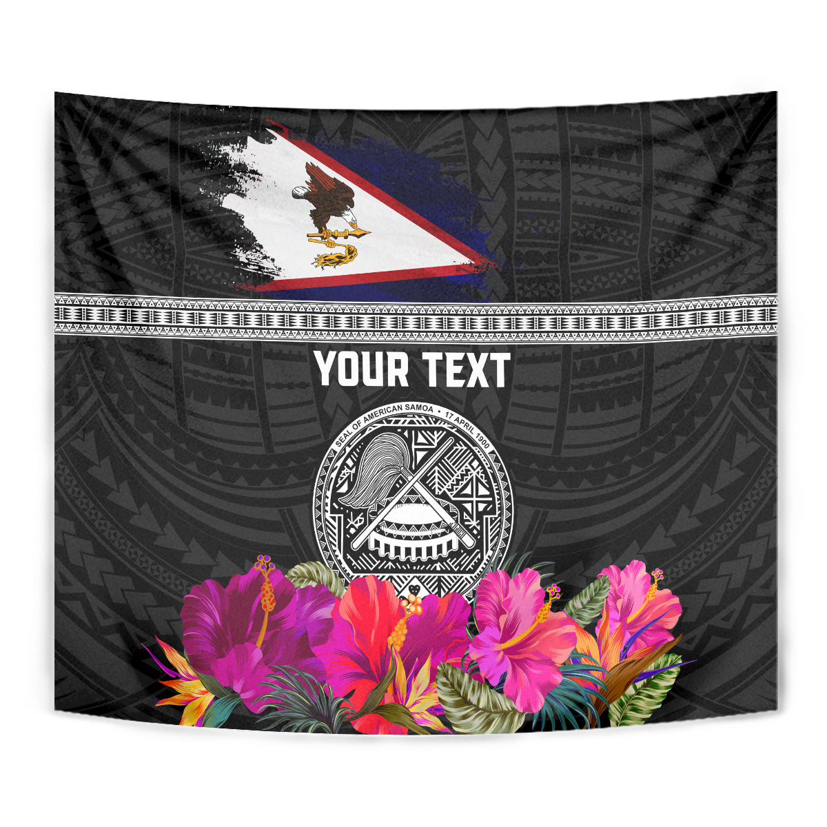 Personalized American Samoa Flag Day Tapestry Tanoa and Fue mix Hibiscus Flower Polynesian Pattern
