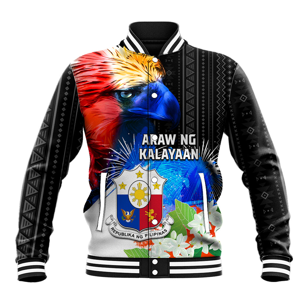 Philippines Independence Day Baseball Jacket Philippines Eagle and Sampaguita Jasmine Yakan Tribal