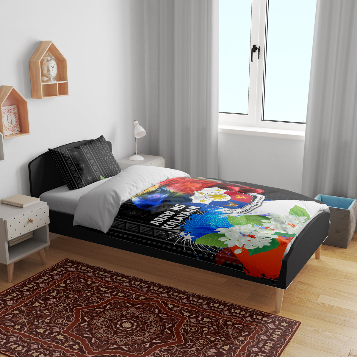 Philippines Independence Day Bedding Set Philippines Eagle and Sampaguita Jasmine Yakan Tribal