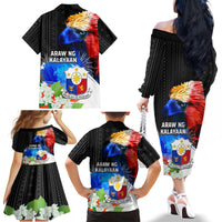 Philippines Independence Day Family Matching Off The Shoulder Long Sleeve Dress and Hawaiian Shirt Philippines Eagle and Sampaguita Jasmine Yakan Tribal