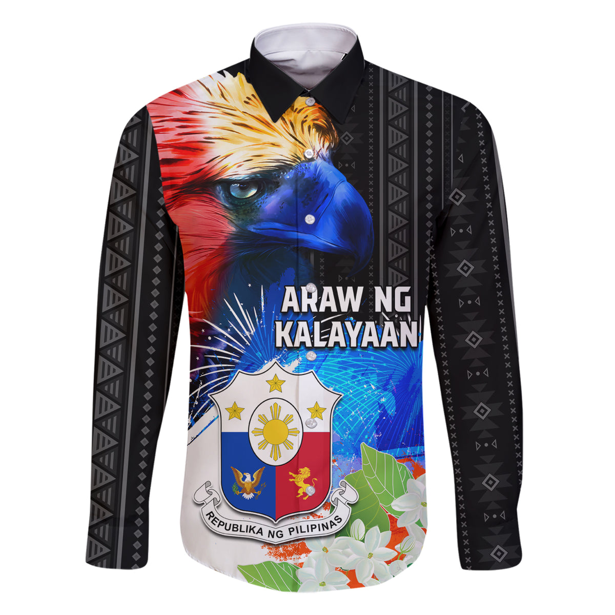 Philippines Independence Day Family Matching Short Sleeve Bodycon Dress and Hawaiian Shirt Philippines Eagle and Sampaguita Jasmine Yakan Tribal