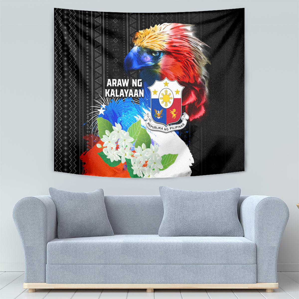 Philippines Independence Day Tapestry Philippines Eagle and Sampaguita Jasmine Yakan Tribal
