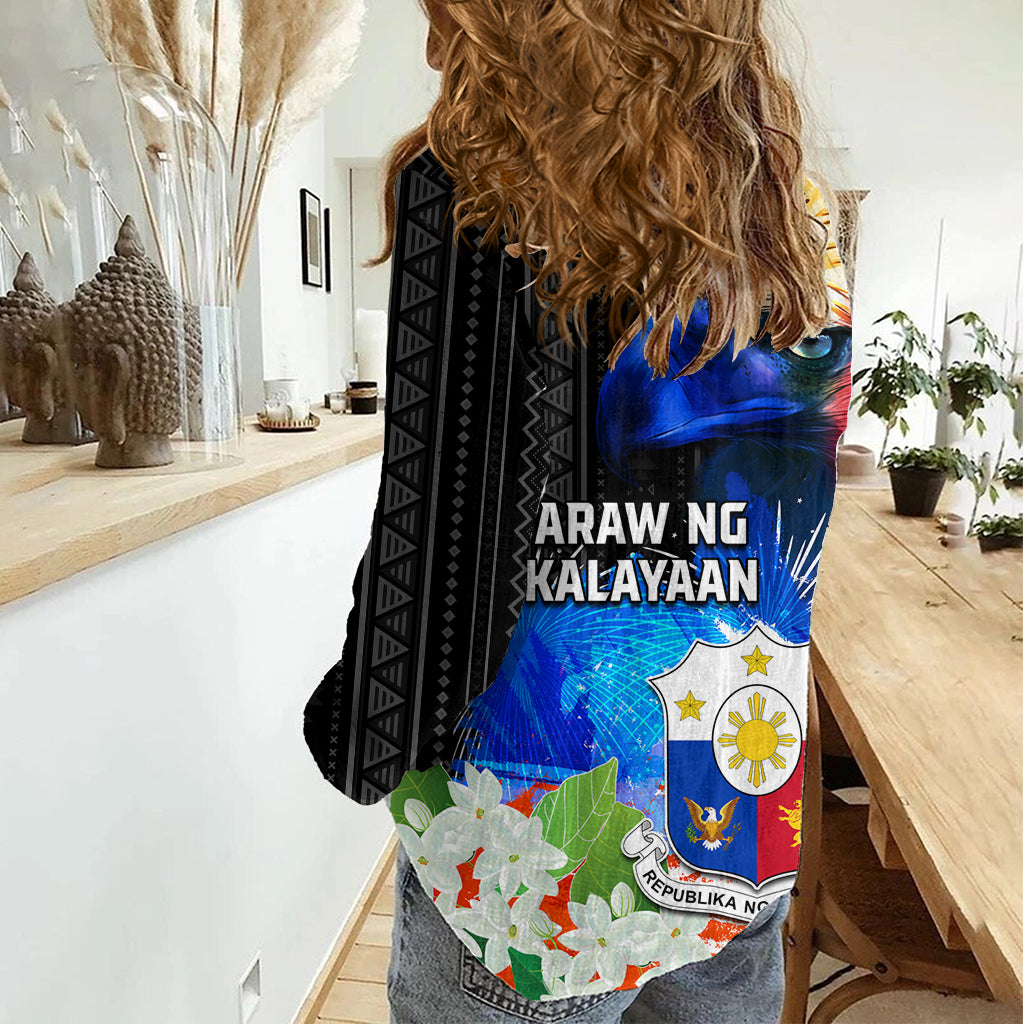 Philippines Independence Day Women Casual Shirt Philippines Eagle and Sampaguita Jasmine Yakan Tribal