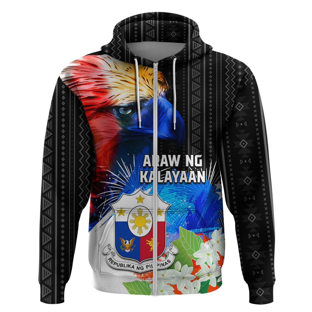 Philippines Independence Day Zip Hoodie Philippines Eagle and Sampaguita Jasmine Yakan Tribal