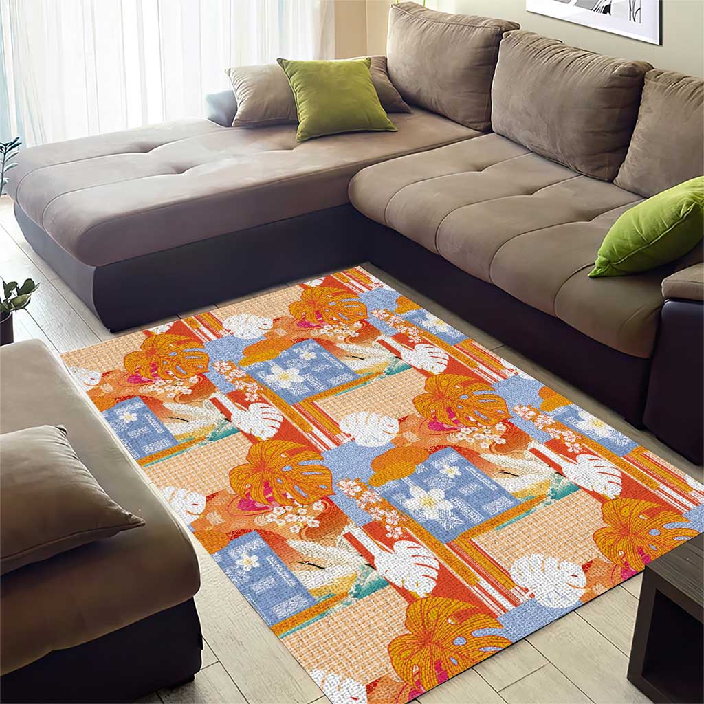 Hawaiian and Japanese Culture Together Area Rug Palaka Japanese Art and Tropical Motif Tribal Patchwork LT03 - Polynesian Pride