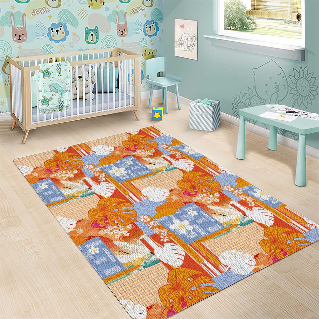 Hawaiian and Japanese Culture Together Area Rug Palaka Japanese Art and Tropical Motif Tribal Patchwork LT03 - Polynesian Pride
