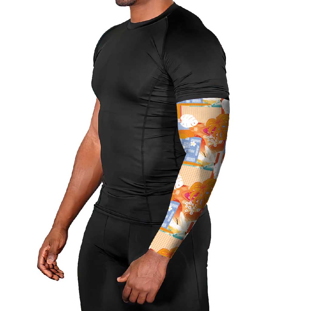 Hawaiian and Japanese Culture Together Arm Sleeves Palaka Japanese Art and Tropical Motif Tribal Patchwork LT03 - Polynesian Pride