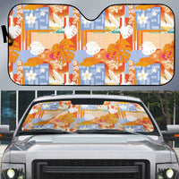 Hawaiian and Japanese Culture Together Auto Sun Shade Palaka Japanese Art and Tropical Motif Tribal Patchwork LT03 Multicolor - Polynesian Pride