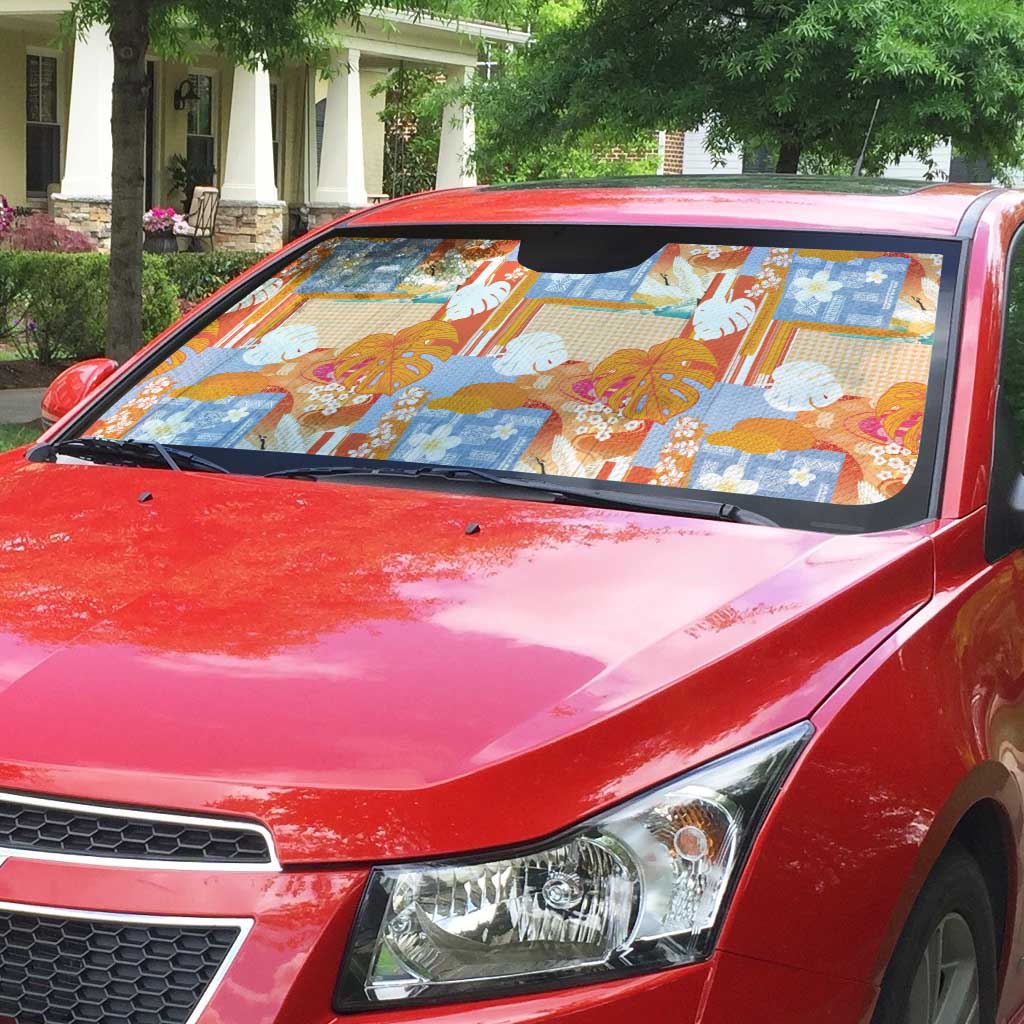 Hawaiian and Japanese Culture Together Auto Sun Shade Palaka Japanese Art and Tropical Motif Tribal Patchwork LT03 - Polynesian Pride
