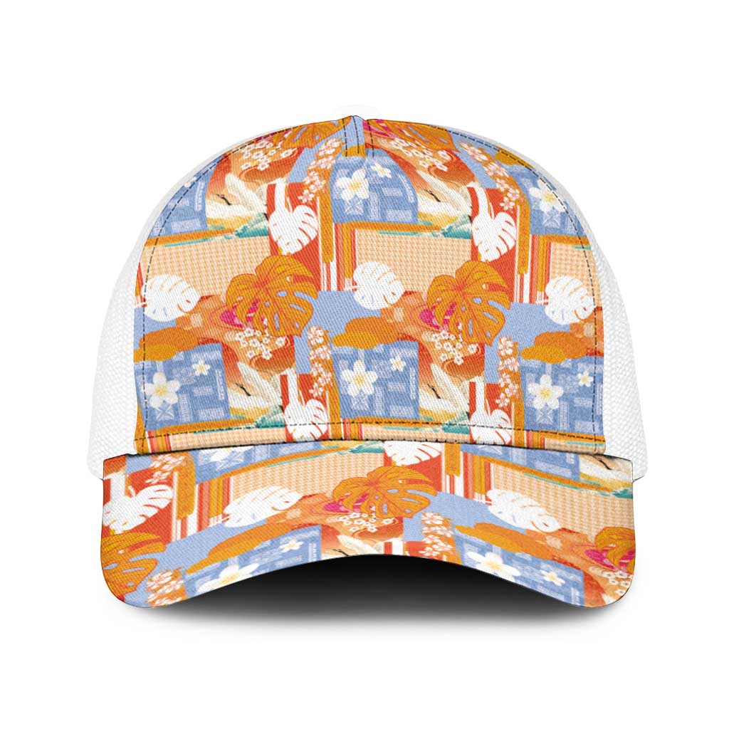Hawaiian and Japanese Culture Together Baseball Net Cap Palaka Japanese Art and Tropical Motif Tribal Patchwork