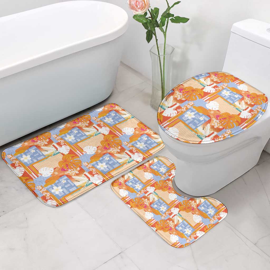 Hawaiian and Japanese Culture Together Bathroom Set Palaka Japanese Art and Tropical Motif Tribal Patchwork